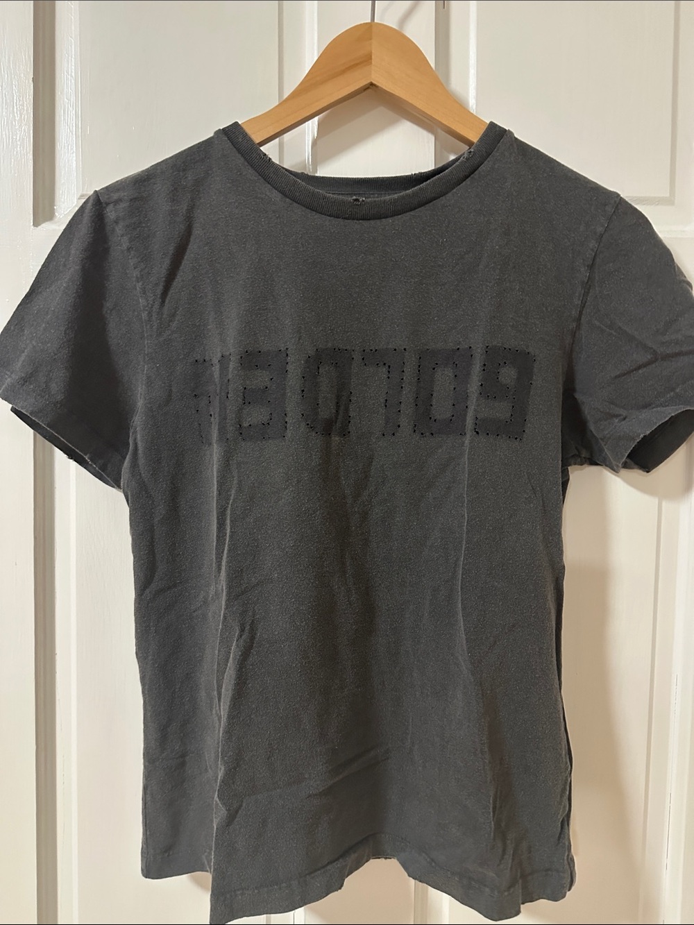 Golden Goose Charcoal Short Sleeve Tee with Perforated Front Graphic
